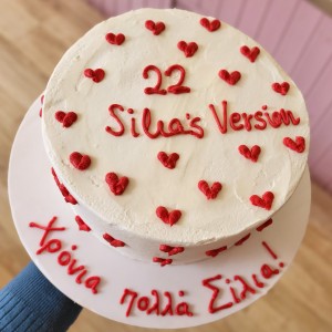 birthday cake with red hearts