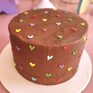 chocolate cake with mini hearts