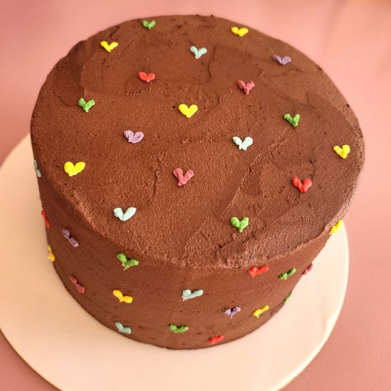 chocolate cake with mini hearts